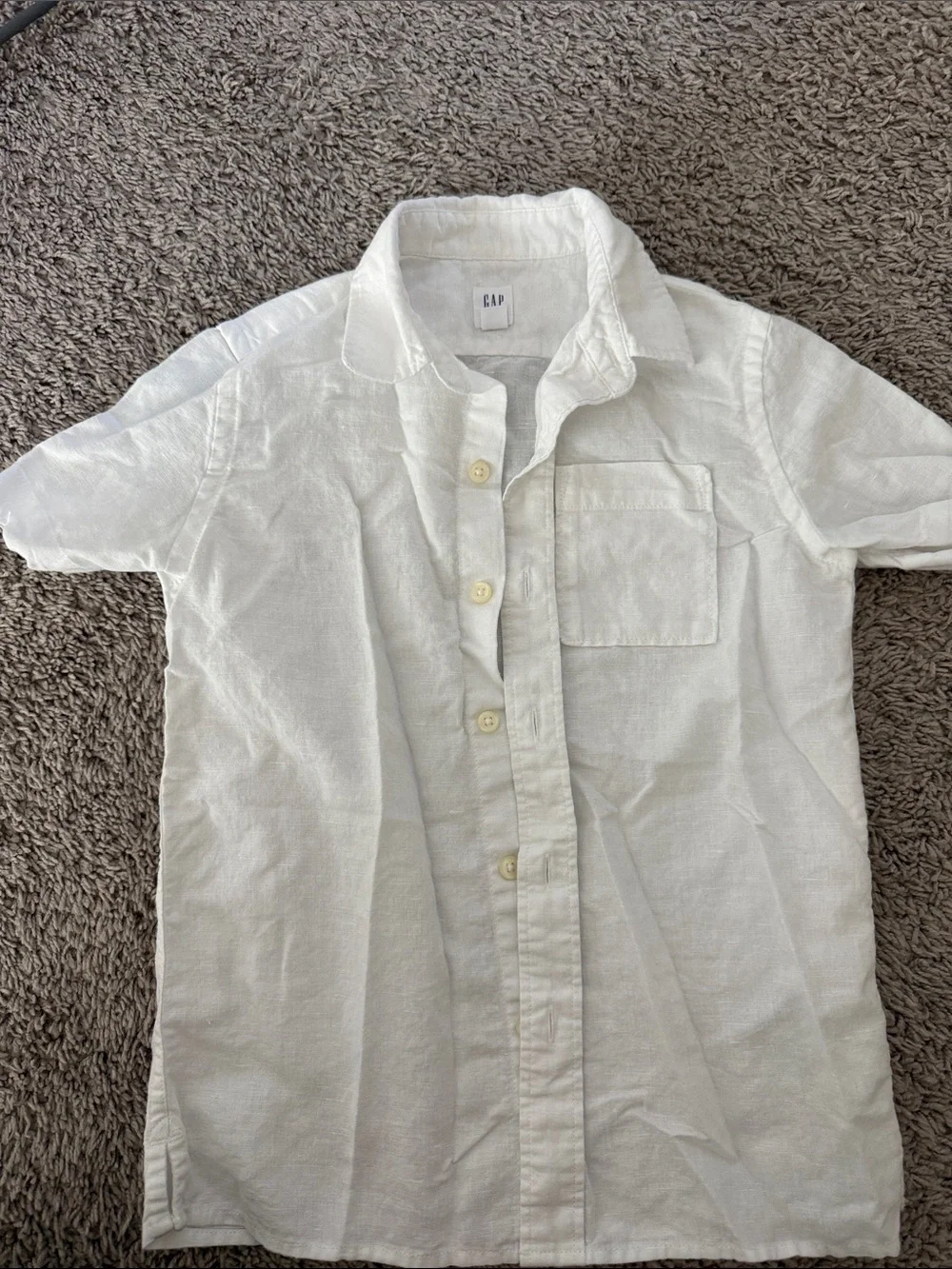 GAP White Short Sleeve Linen-Blend Button Down Shirt